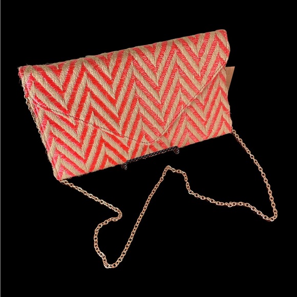 Francesca's Collections Handbags - NWT Coral & Straw Chevron Pattern Envelope Clutch